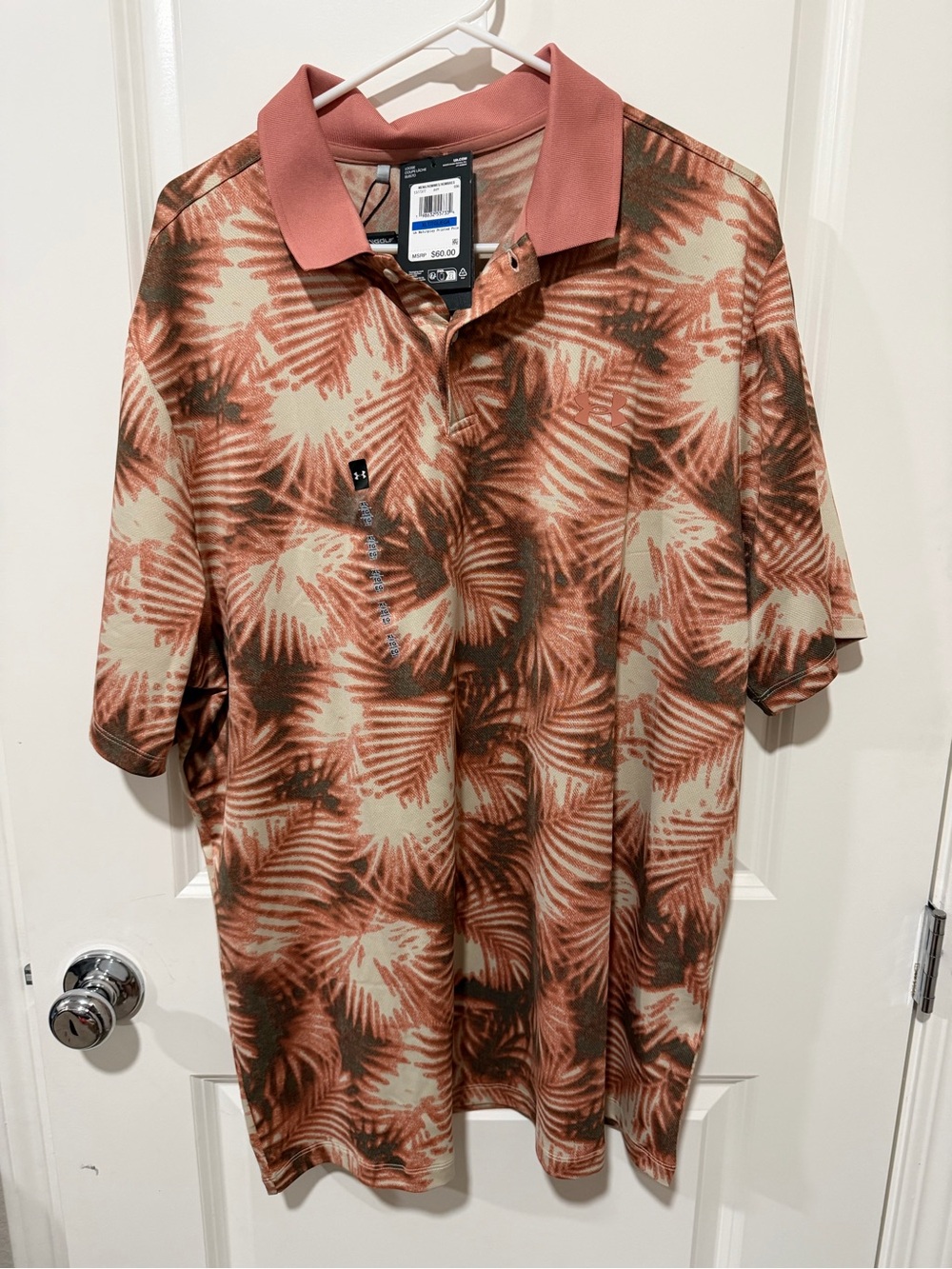 Under Armour Matchplay Performance Golf Polo Loose Pink Palm Print Men’s XL New